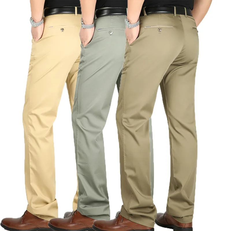 

2024 Summer Thin Men's Casual Pants High Waist Non-Ironing Straight Business Casual Trousers