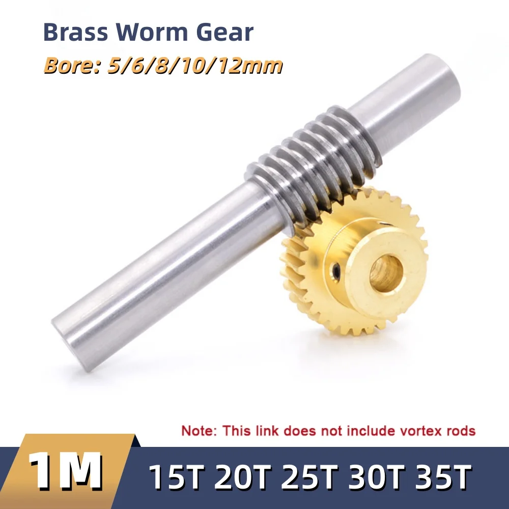 1pcs Turbine Worm Gear with Worm Rod 1 Module 15 20 25 30 35 Teeth Brass Gear 45# Steel Worm Rod Drive Ratio Bore 5/6/8/10/12mm