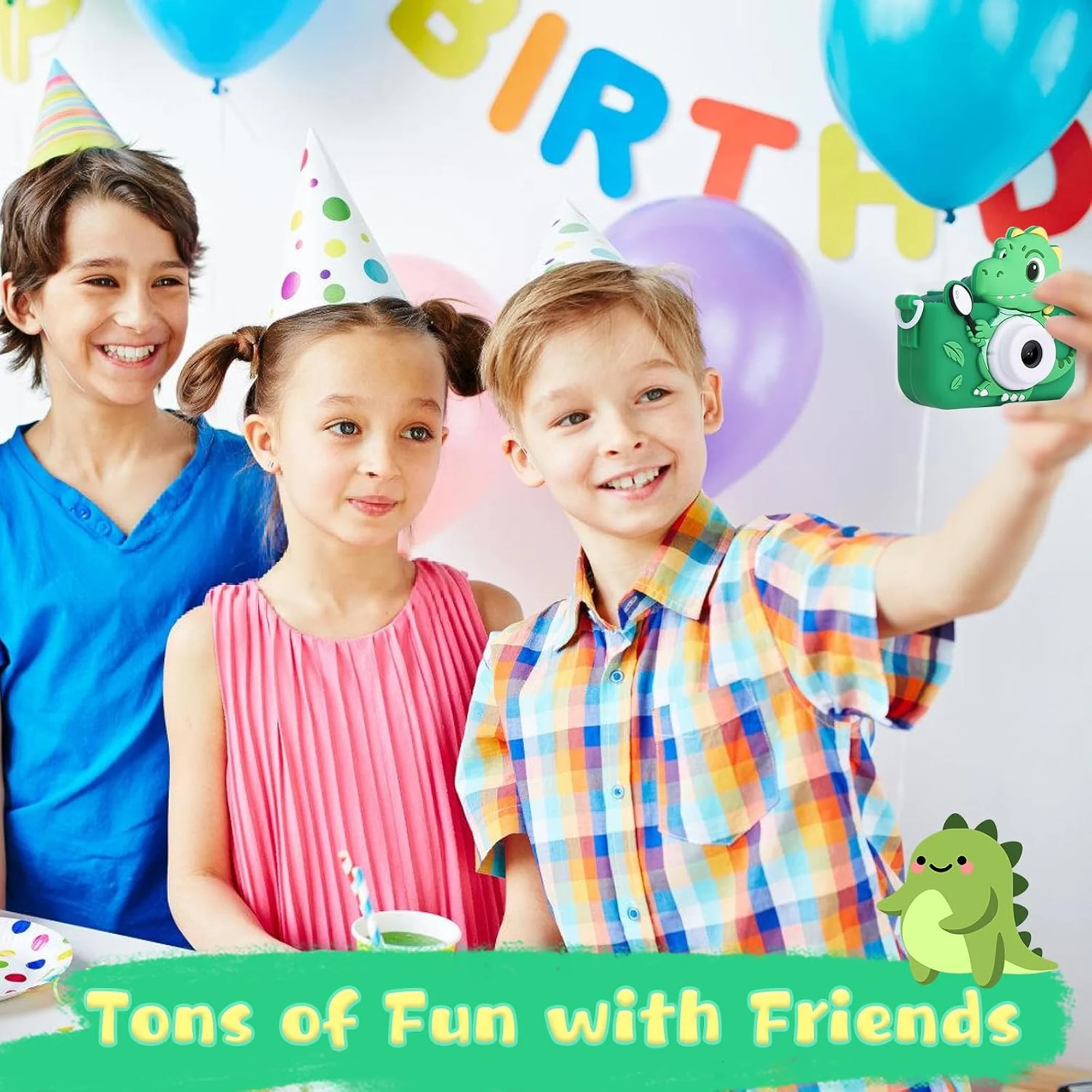 Dinozaury Dziecięce Aparaty Zabawki Kamera Wideo HD 1080P 48MP Podwójny Aparat z Silikonową Osłoną Ochronną Karta 32GB Chłopiec Dziewczynka Prezent Urodzinowy