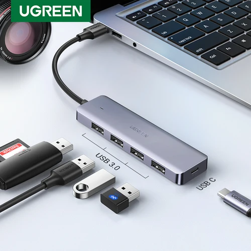 UGREEN USB HUB USB3.0 divisor USB-A a 4xUSB-A 5Gbps puertos de transferencia de datos 5V/2A USB-C fuente de alimentación para PC de escritorio PS5 4 portátil