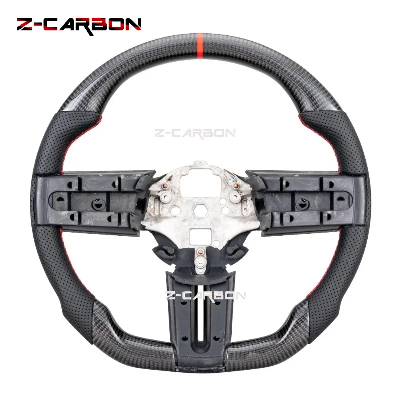 

Руль спортивный плоский из настоящего карбона для Ford Mustang GT 2004-2009 с красной полосой, гоночный руль, аксессуары для автомобиля