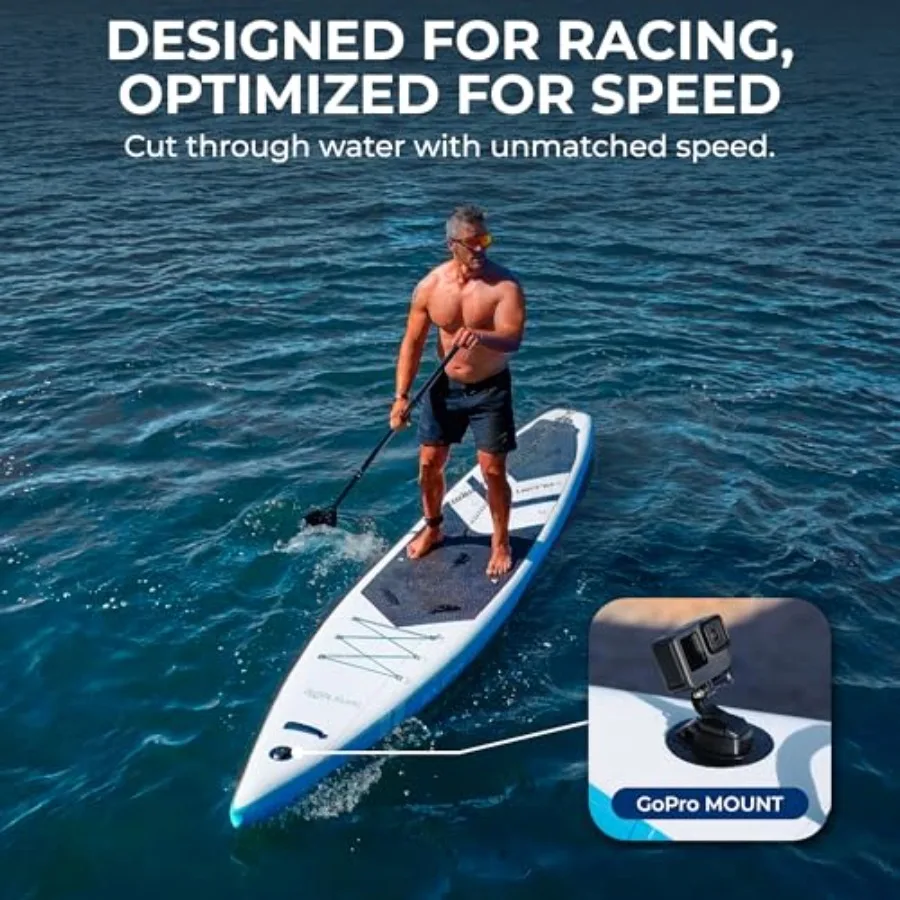 Racing SUP board for youth and adults inflatable PVC material blue color 14 length with 28 narrow design non-slip EVA deck pad
