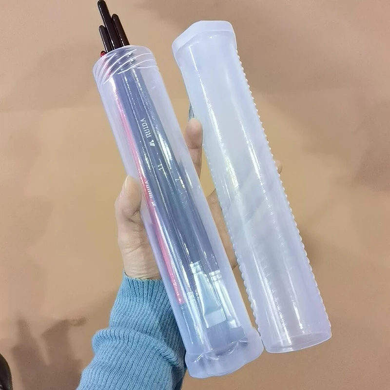 1PC Clear Plastic Retractable Pencil Holder Adjustable Height Makeup Brush Cylinder With Lid Dustproof Cosmetic Brush Holder Box