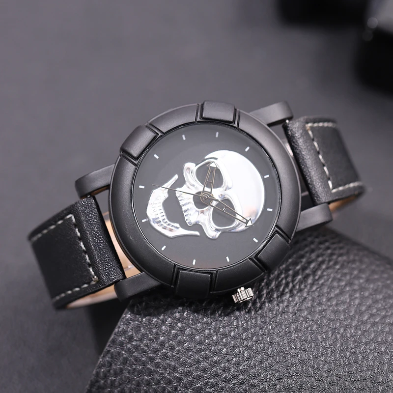 Fashion Mens Personalized 3D Skull Watches Luxury Men Casual Quartz Wristwatch Male Military Sports Leather Watch Reloj Hombre