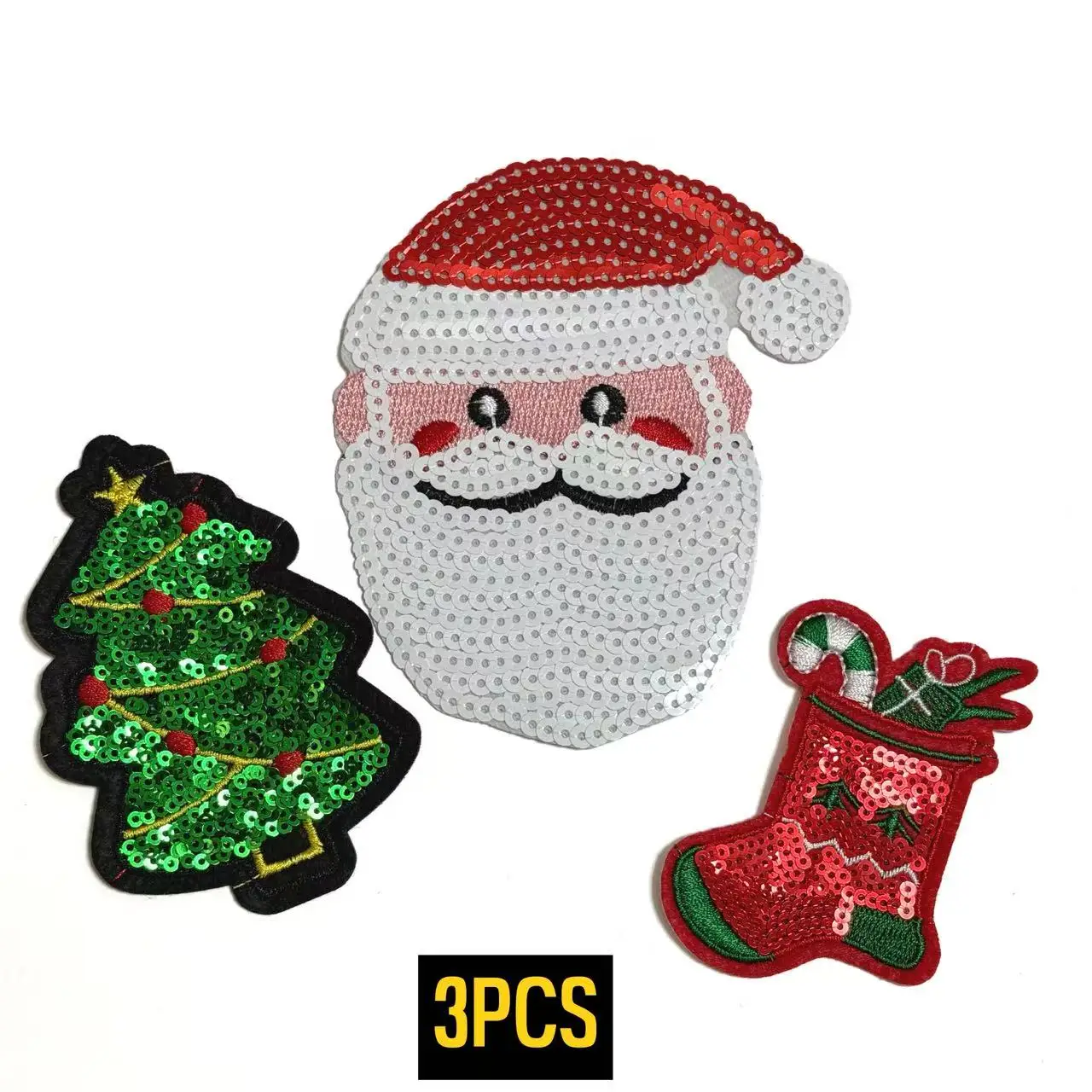 

3 упаковки рождественских вышитых нашивок с блестками, негабаритные праздничные железные аппликации Санта-Клауса для одежды, рюкзаков, сделай сам