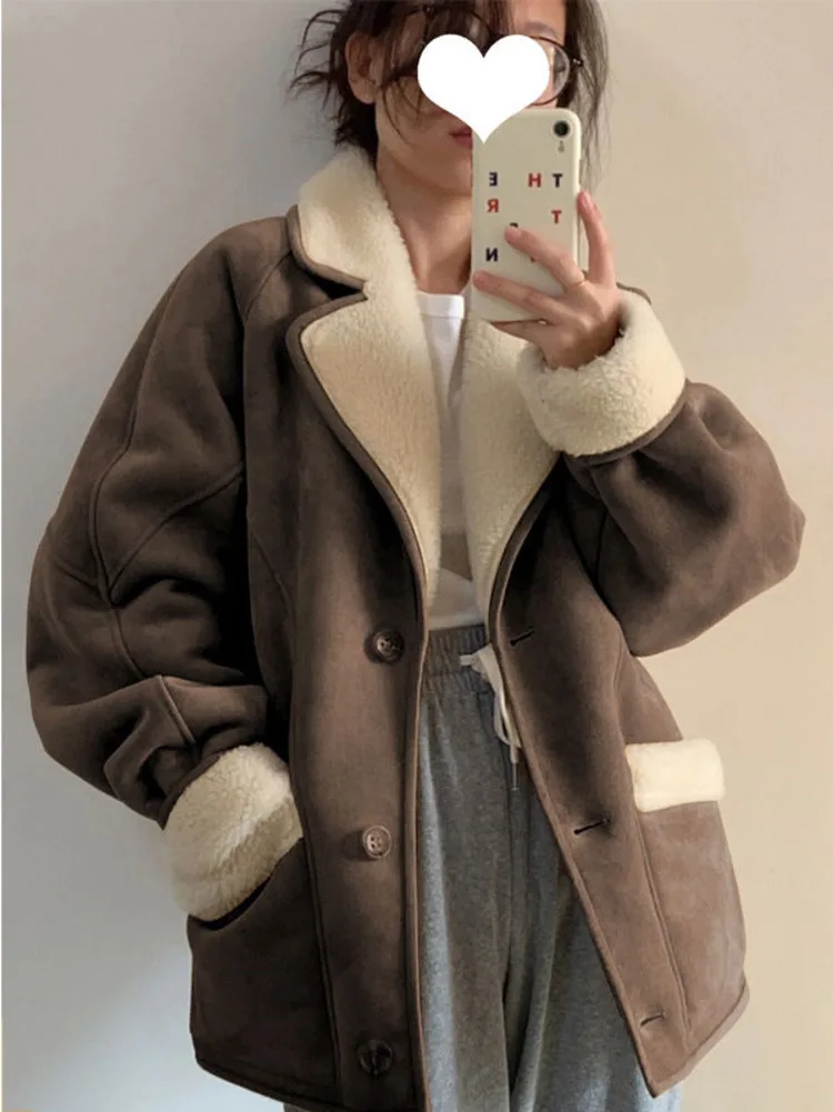 Women Winter Fleece Thickened Lamb Fur Jacket New Sheepskin Suede Leather Coat Fashion Lamb Fleece Parka Women Outerwear