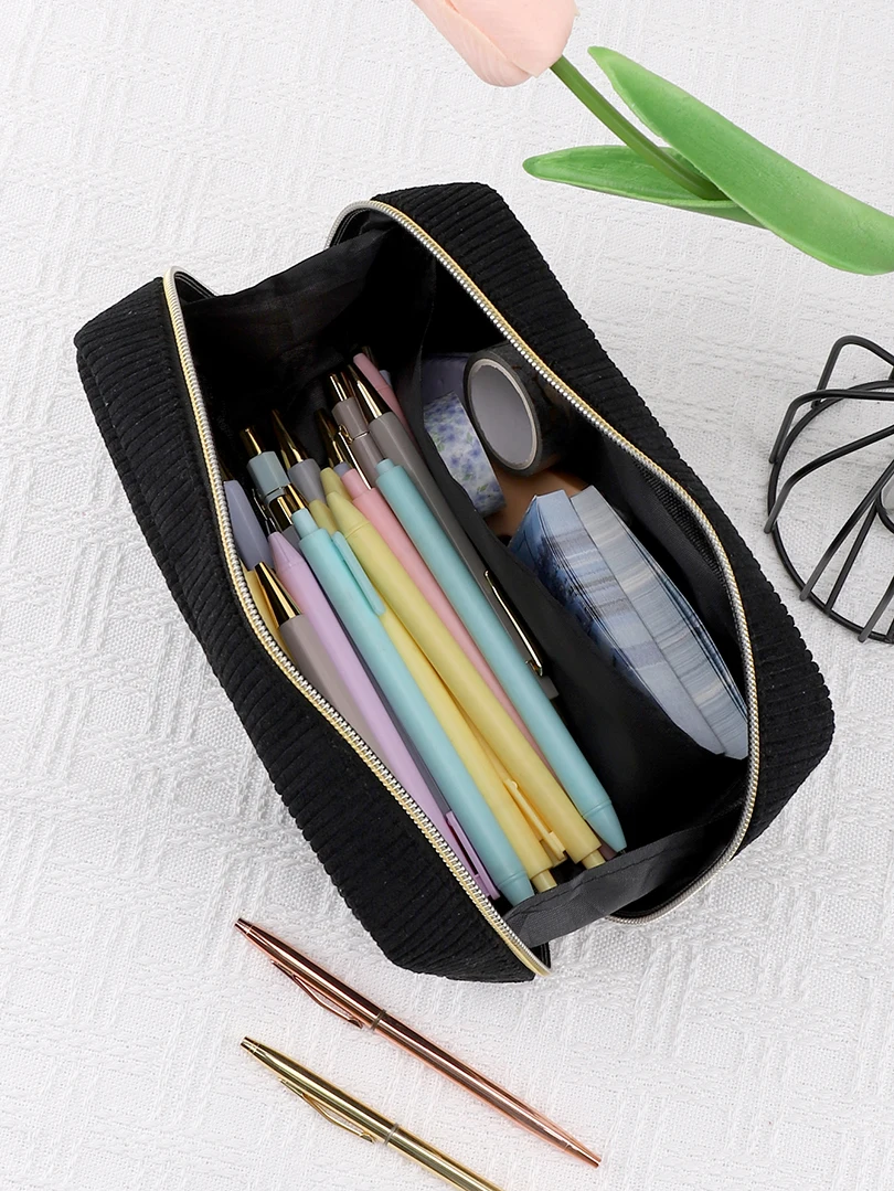 Pencil Case Black Estuche Escolar Pencil Pouch Corduroy Large Capacity Pen Case School Supplies Kalemlik Pencil Cases For Girls