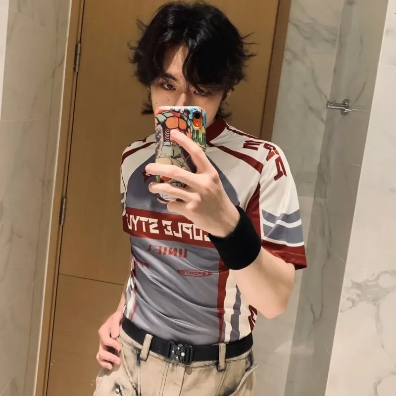 

American Outdoor Cycling Men's and Women's Contrasting Color T-shirt Sports Style Couple Breathable Slim Fit Short Sleeved Top