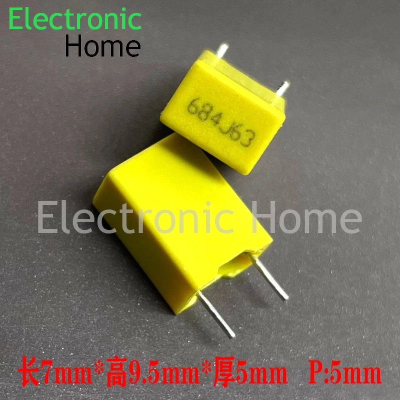 50PCS CL23B MKP CBB 0.68uf 680nf 684 63v 100v 684J63v safety film capacitor 7x9.5x5mm pin spacing 5mm