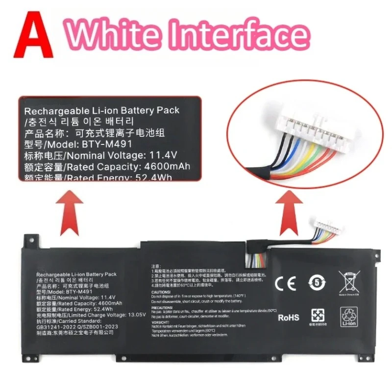 BTY-M491 11.4V 4600mAh Laptop Battery For MSI Modern 15 A10M-098 A10RD A11MU A11SBL A5M A10RAS A10RB-013 A4MW Prestige14 MS-1551
