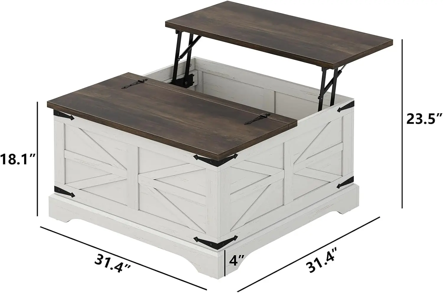 Mesa de centro elevable de granja, mesa central cuadrada de madera con gran compartimento de almacenamiento oculto para sala de estar, cóctel rústico