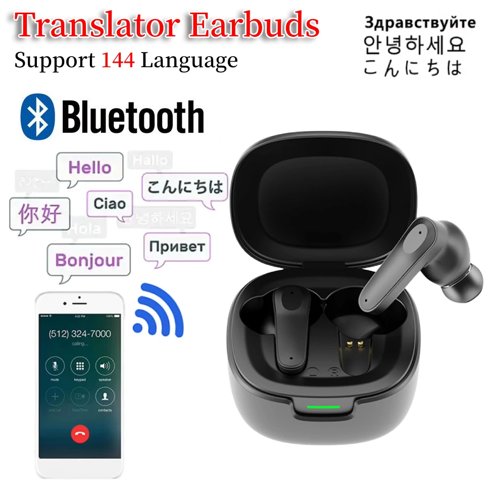 Wireless Bluetooth AI Translation Earbuds 144 Languages Language Translation Device Voice Translator Earbuds for Travel Business