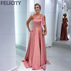 FELICITY Simple Satin Wedding Guest Party Dresses 2025 New Mother of the Bride Dresses A-Line One Shoulder Pleated Evening Gowns