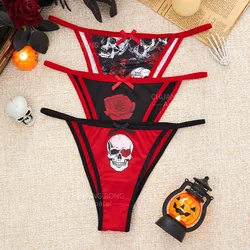 Halloween Gothic Dark Underwear Women's Skeleton Rose Red Breathable Thin Strap No Trace Sexy Triangle Pants