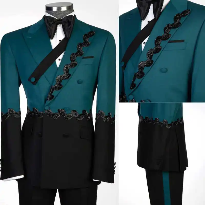 Customized Men Suit For Wedding Diamond 2 Pieces Sets Male Prom Blazer Sparkly Crystals Double-Breasted trajes para hombre