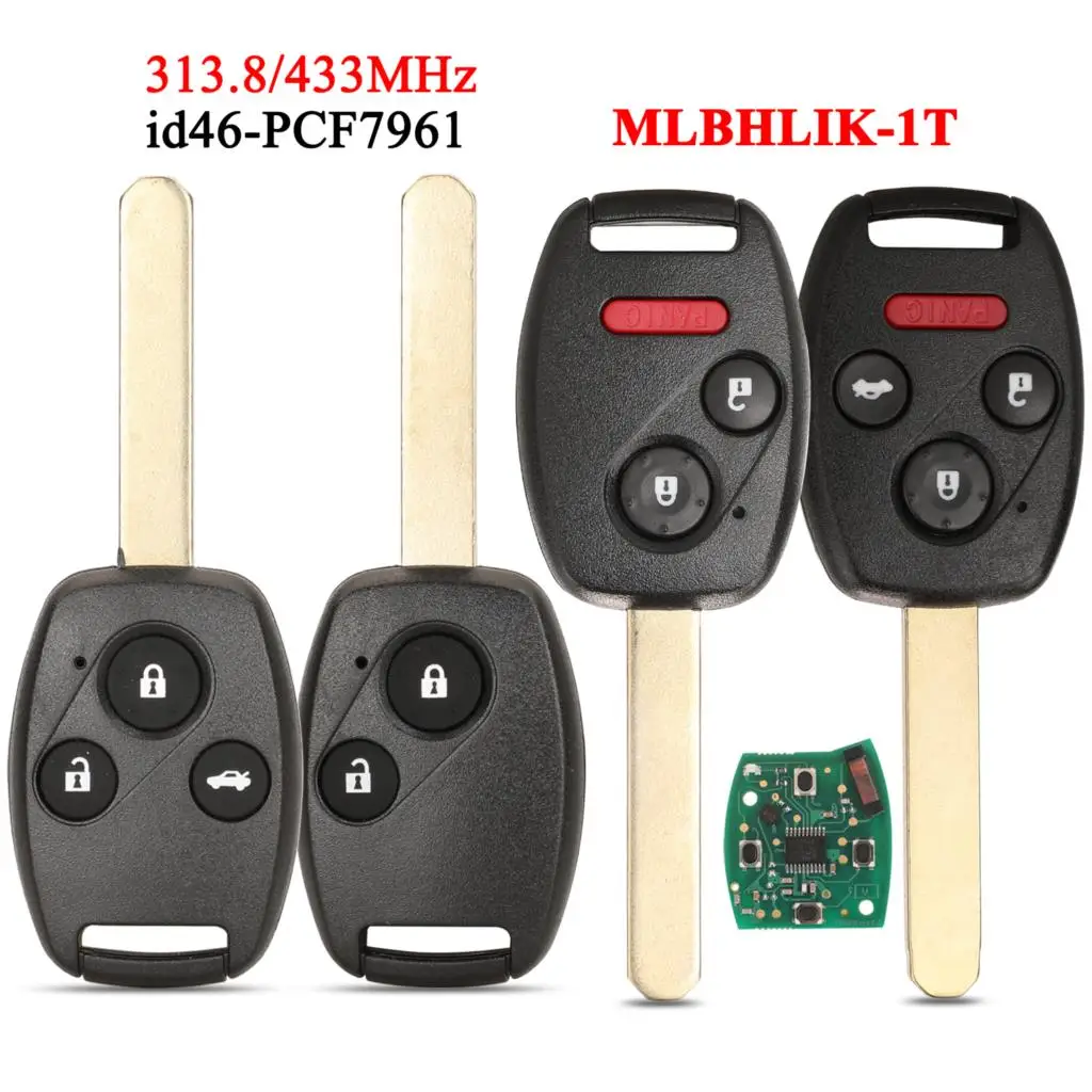 jingyuqin MLBHLIK-1T Car Remote Smart Key 313.8/ 433Mhz For Honda Accord CRV Acura TL/ZDX Fob ID46 PCF7961 Chip 2/3/4 Buttons