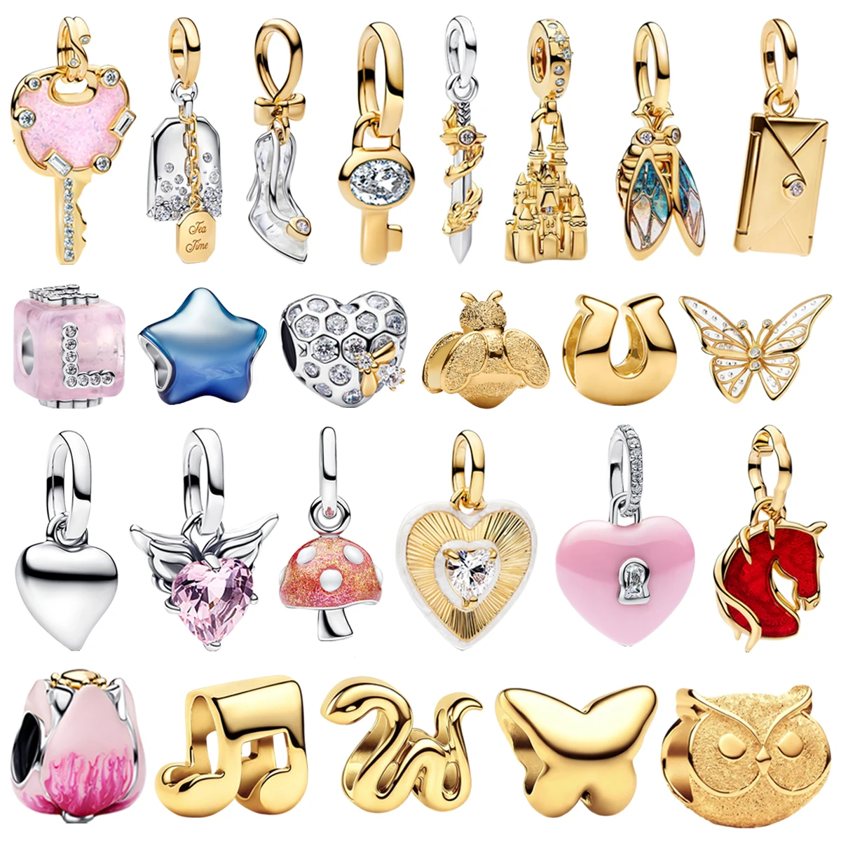 

Romantic 925 Sterling Silver Heart-shaped Butterfly Mushroom Pendant Bead fit Women DIY Bracelet Necklace Birthday Jewelry Gift