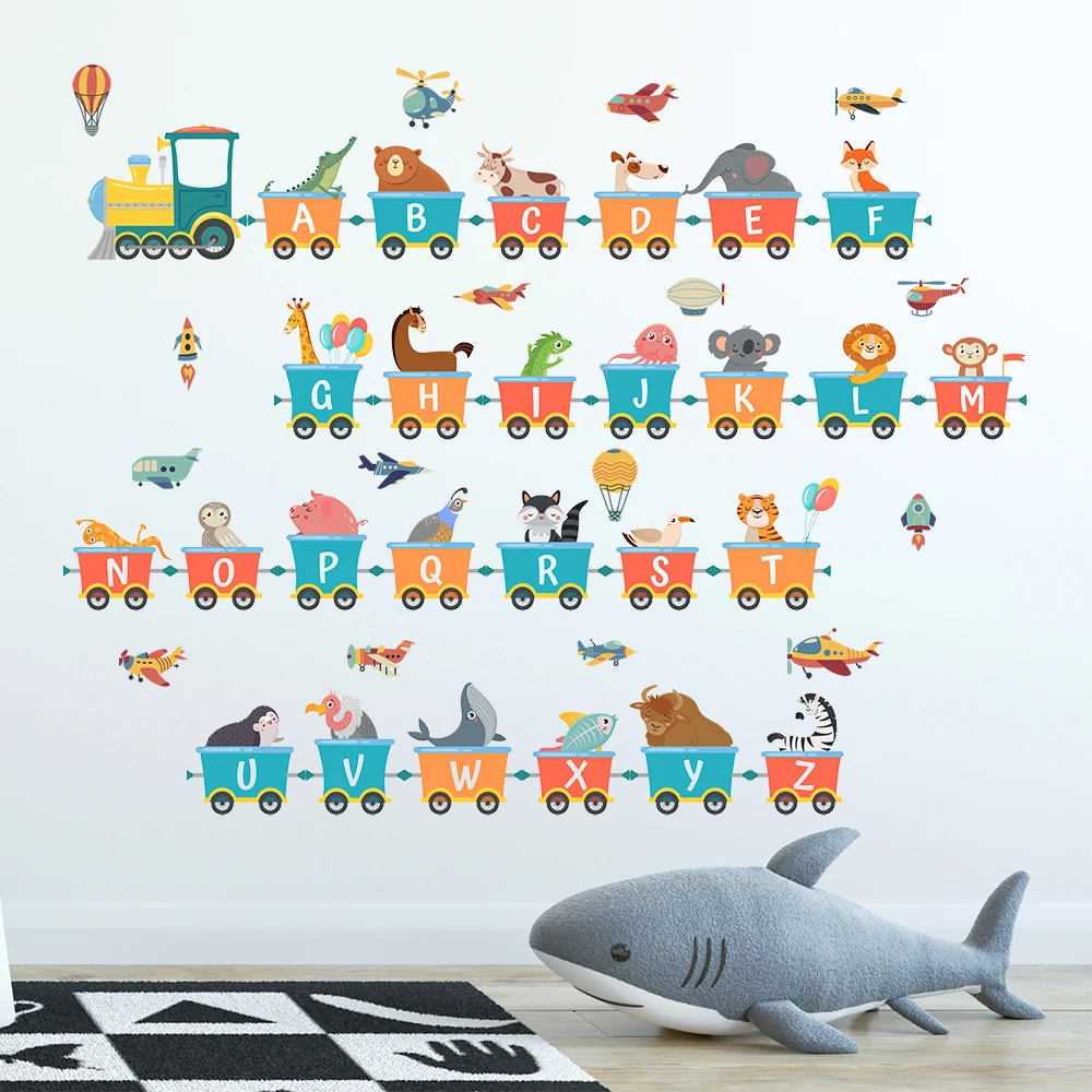 1 Set Cartoon Animals Train Alphabet Kids Wall Stickers for Child Bedroom Decor Nursery Early Education Removable Letter Decals