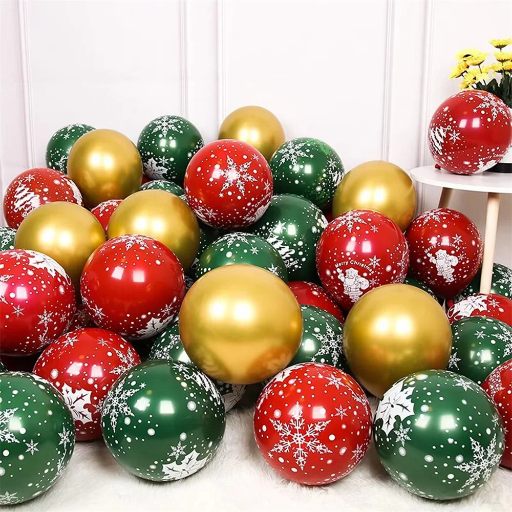 

30pcs Christmas Latex Balloon 10/12inch Golden Green Red Confetti Balloons For Christmas New Year Party Decorations