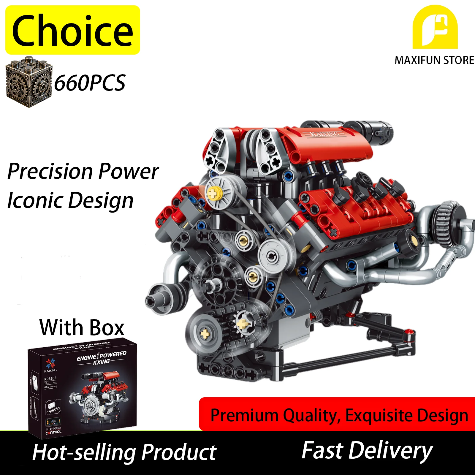 

Moc V8 Super Sport Engine 660 Pcs Building Blocks Technical Car Engine Ornement Electric with light Toys Gift For Children