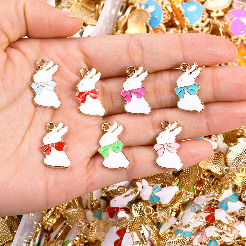 

20Pcs/Lot 12*19mm Alloy Enamel Cute Bow Rabbit Pendant Women's Necklace Earrings DIY Accessories Charms for Jewellery Making Set