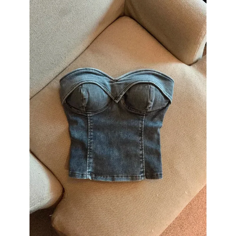 Débardeur en Denim avec Soutien-Gorge Intégré pour Femme, Corset Décontracté, Haut à Bretelles Spaghetti, Mode Américaine, Livraison Directe