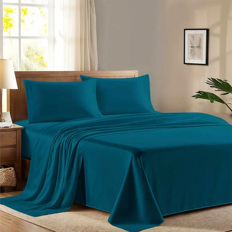 

100 Egyptian Cotton Queen Size Sheet Set 600 Thread Count Egyptian Cotton Sheets Set for Queen Size Bed 4 Pc, Teal, Soft, Coolin