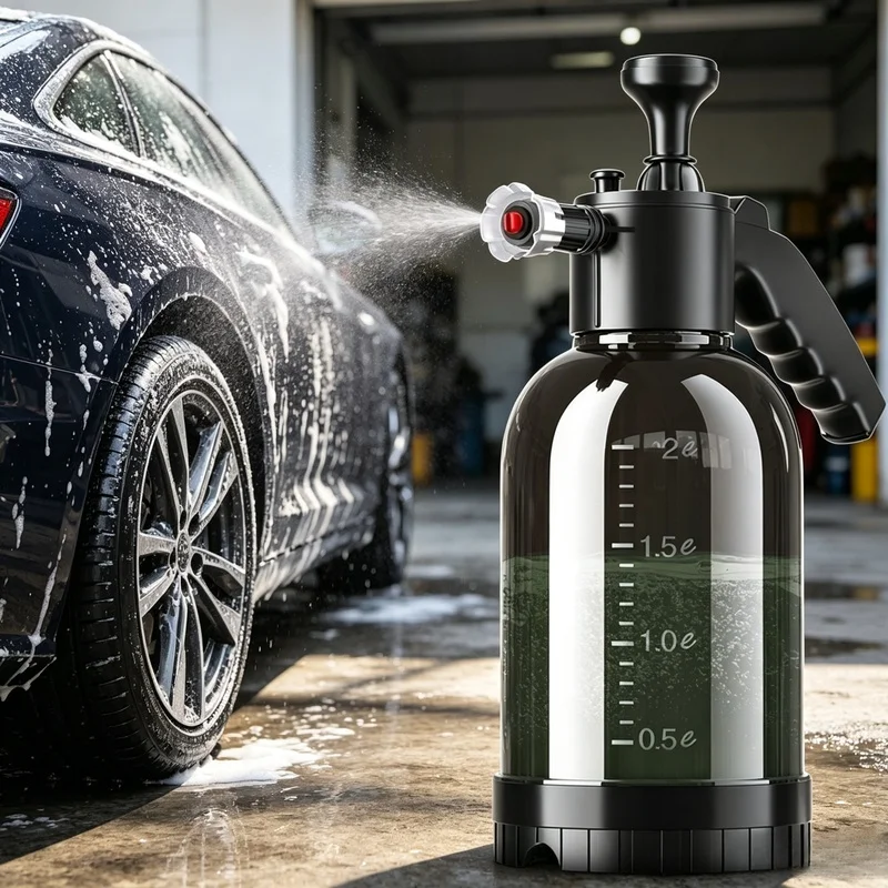 2L Manual Air‑Pressure Snow Foam Sprayer Hand‑Press Car Wash Bottle with 3 Replaceable Nozzles