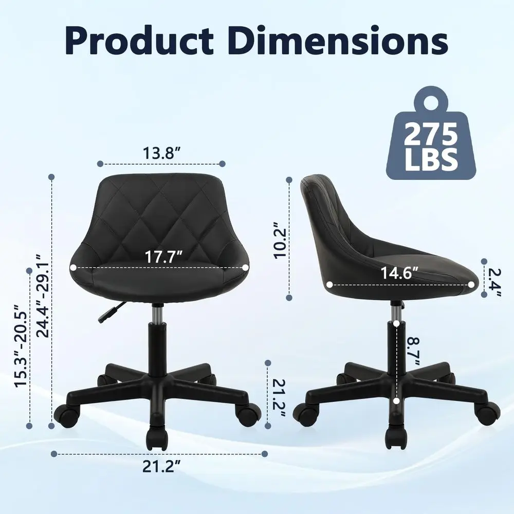 Low Back Rolling Stool PU Leather Vanity Stools, Adjustable Height Ergonomic Swivel Rolling Desk Stool Work Drafting Swivel Cha view 4