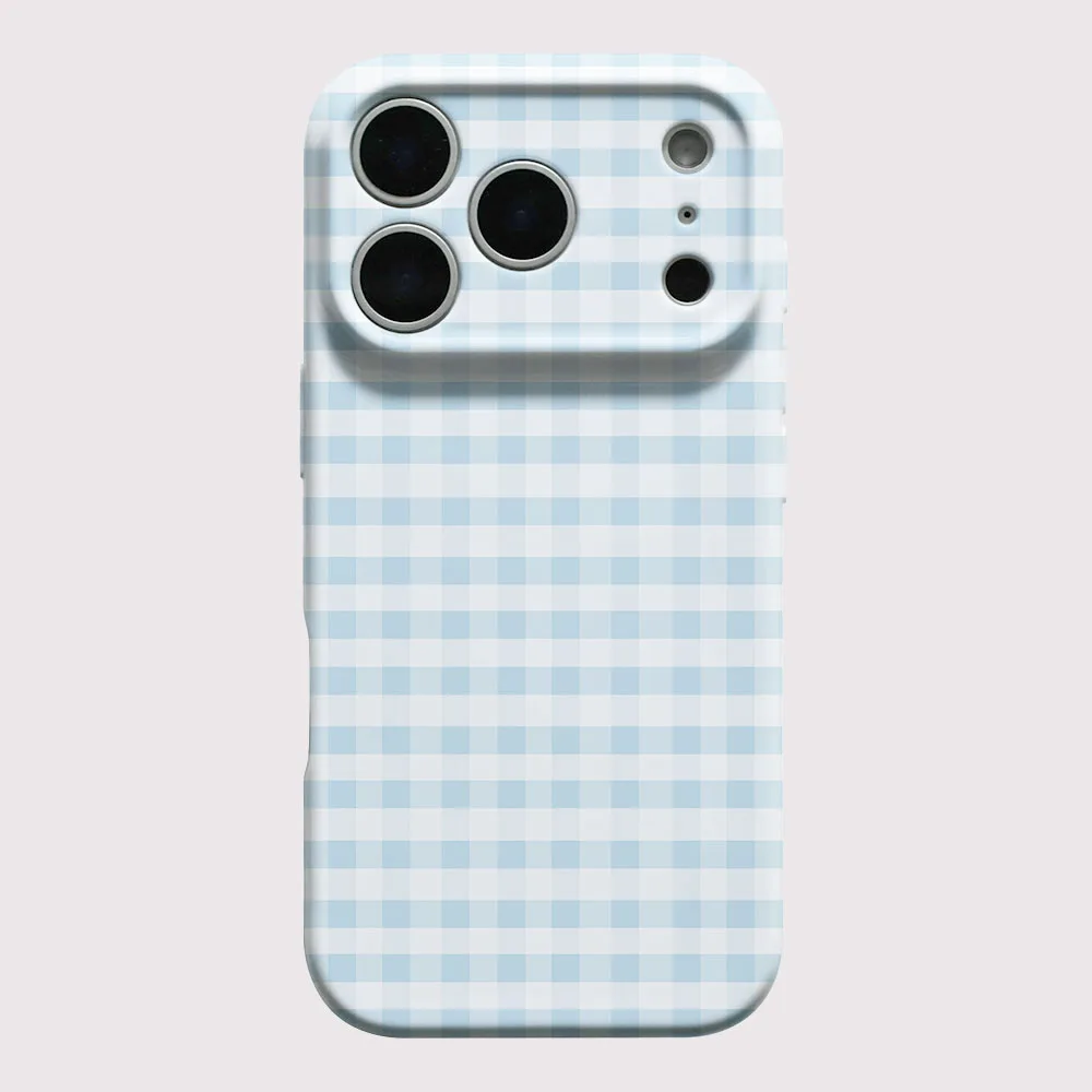 Coque de téléphone pour iPhone 17 16 15 14 13 12 11 Pro Max Air 16e 7 8 Plus XS Max X XR – Motif quadrillé bleu – Coque rigide en PC avec pare-chocs