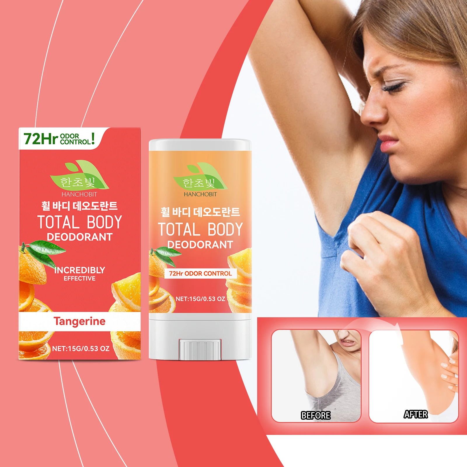 토탈 바디 데오도란트 – 72시간 냄새 조절, 천연 귤 향, 알루미늄 프리 및 잔인성 프리(0.53온스)"