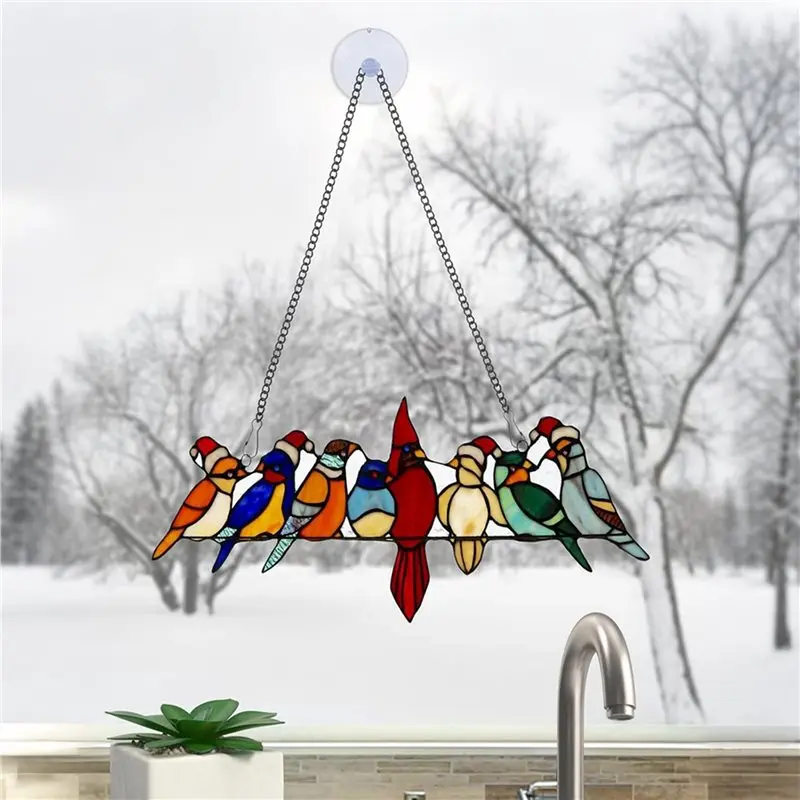A02M-2 Set 20 Inch Stainless Steel Hanging Chains For Stained Glass Window Panels With Suction Cup Hooks