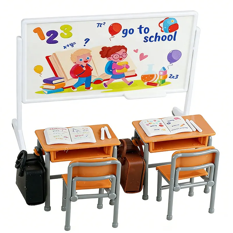 Miniature Class Furniture Set Dollhouse Desk and Chair Play Set Modern Dollhouse School Model for Collectors Decor Kid Toy Gift view 3