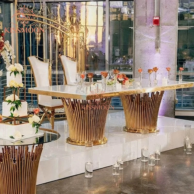 custom.Rectangle Hotel Event Table Modern Luxury Stainless Steel Marble Top Wedding Tables Hotel Events