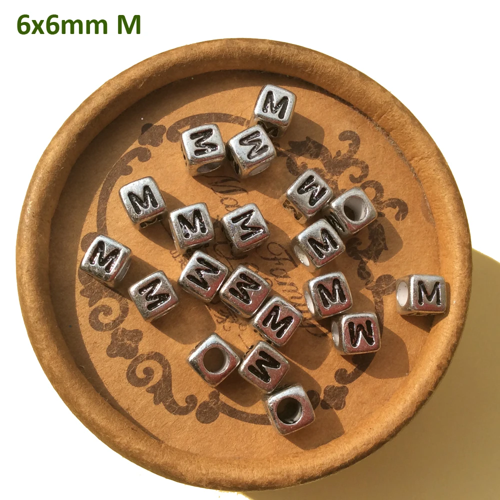 Vintage Silver Acrylic Square Letter Beads for Jewelry making 6mm 2600pcs Wholesale Cube Alphabet Bead with Hole