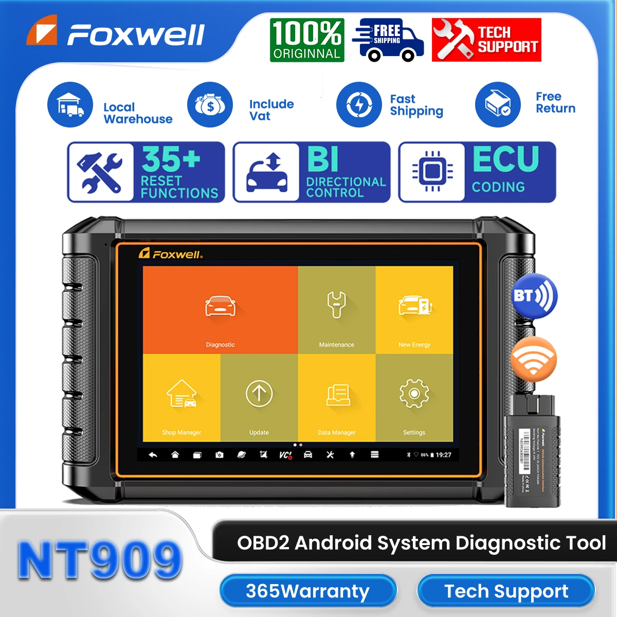 2024 FOXWELL NT909 Professional OBD2 Scan Diagnostic Tool ECU Coding Bidirectional OBDII All System Automotive Diagnosis Tester