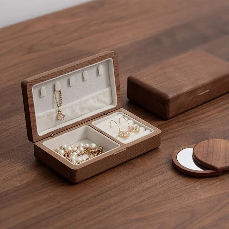 Exquisite Solid Wood Storage Box Portable Jewelry Box Ring Necklace Bracelet Organizer with Velvet Lining Box for Give Gift