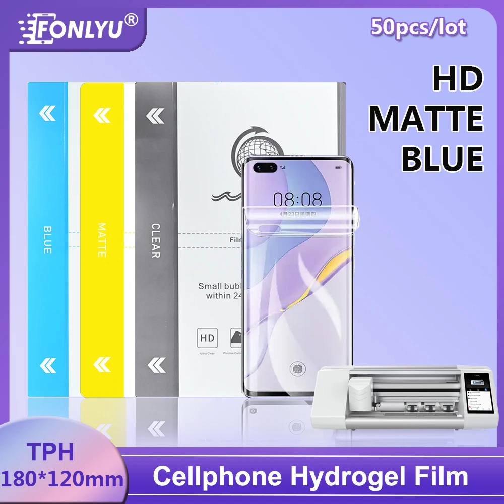 FONLYU 50pcs TPH HD transparente fosco azul privacidade filme de hidrogel flexível protetor de tela de telefone móvel para máquina de corte plotter