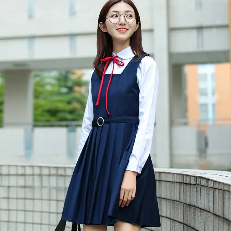 Japanische Klassen uniform, Schuluniform, Studenten uniform, Eck leiste, weibliches weißes Hemd Matrosen anzug Tank Top Kleid Kleid Set