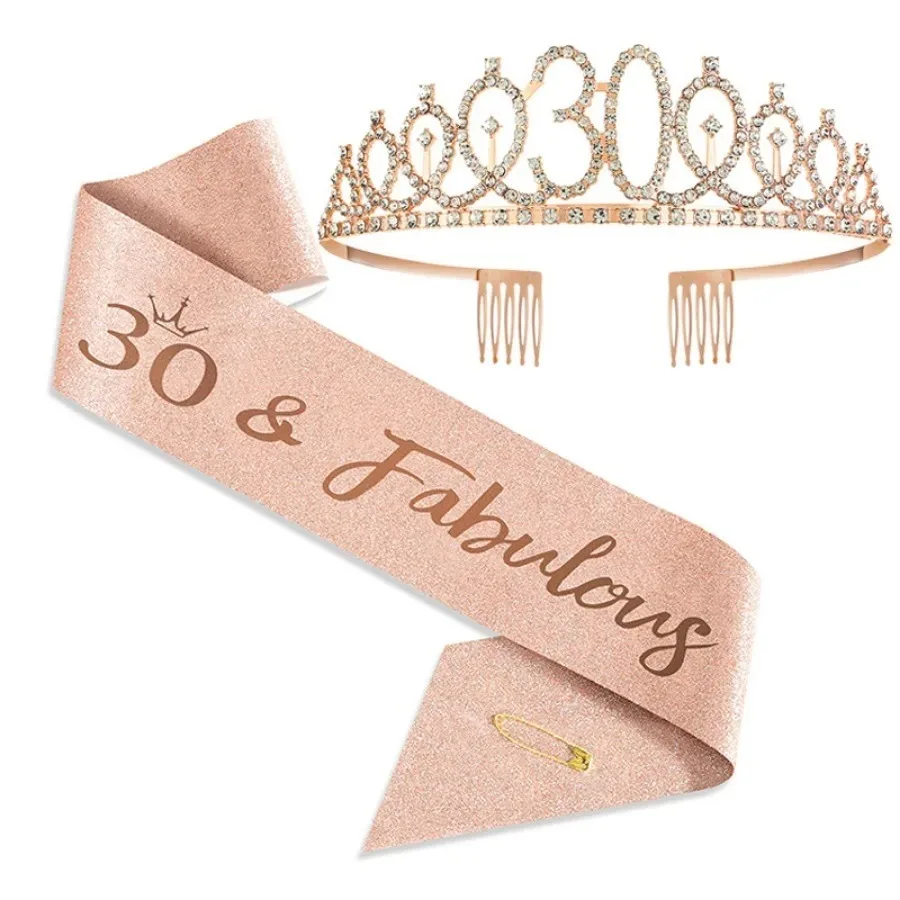 Geburtstags-Tiara Krone Schärpe für Frauen und Mädchen zum 10., 13., 16., 21., 30., 40., 50., 60., 70., 80. Geburtstag Partydekoration Geschenke – Detail 7