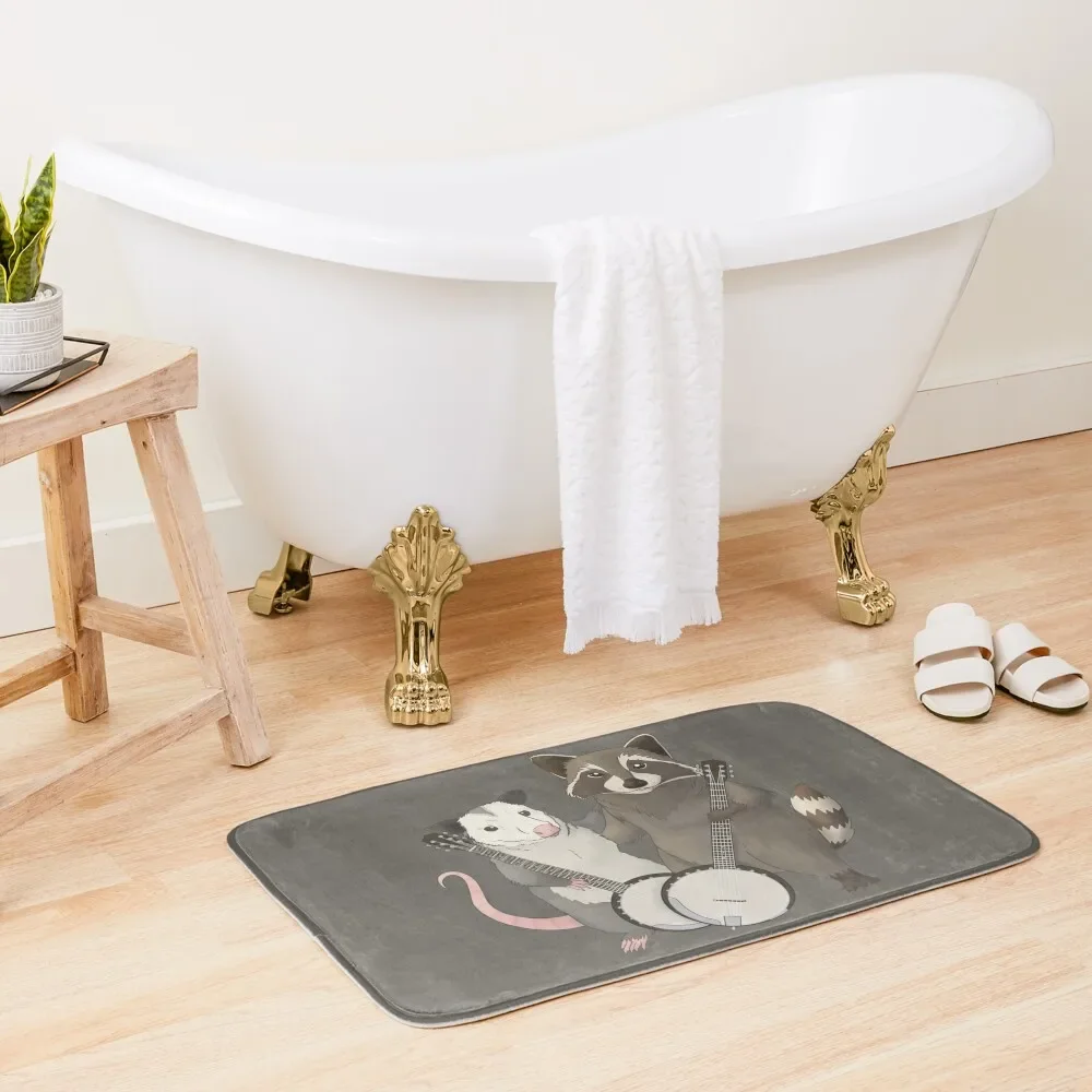 

Opossum and Raccoon with banjos Bath Mat Bathroom Carpet Living Room Rug Wc Carpet Anti Slip Mat