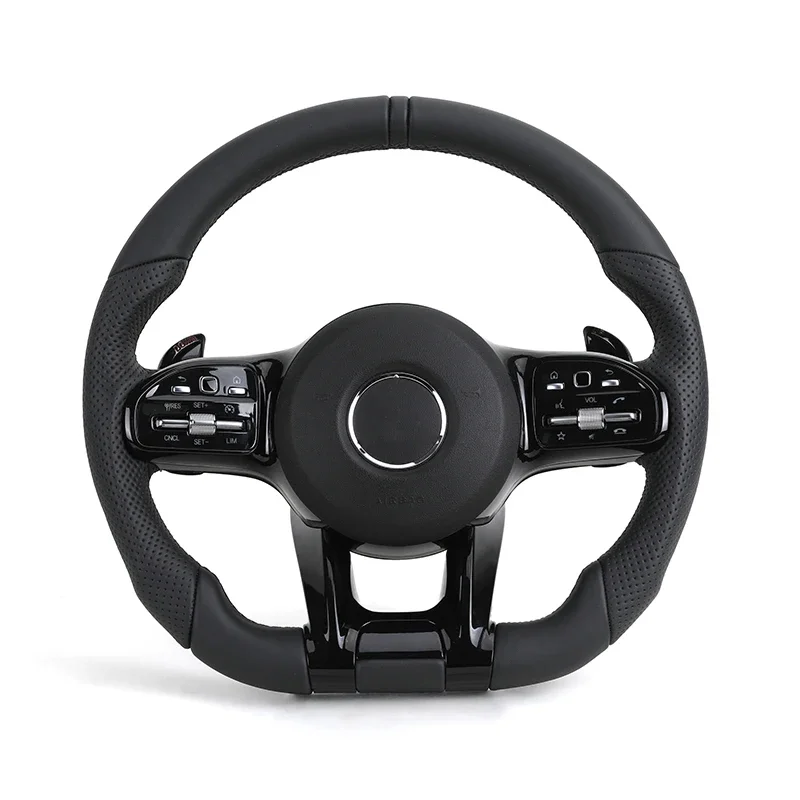 With Piano Black Trim Full Leather Steering Wheel for  W211 W169 W177 W221 GLS X167 GLA45 X156 Gle 53 AMG GT 2023