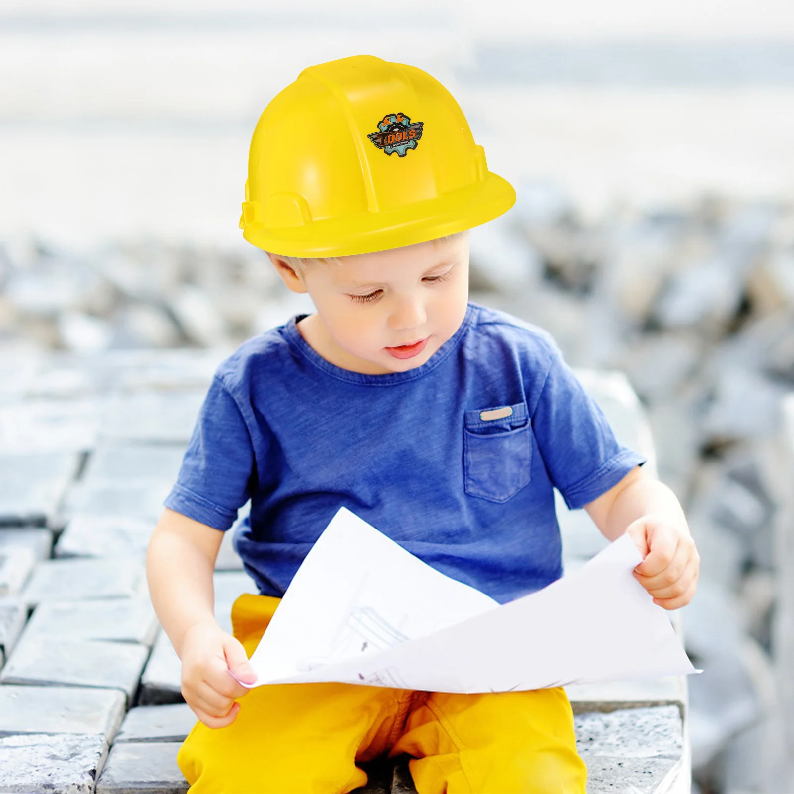 Toyvian 4pcs Children Construction Hats Engineering Building Party Favor Caps (Yellow) construction worker hat toy