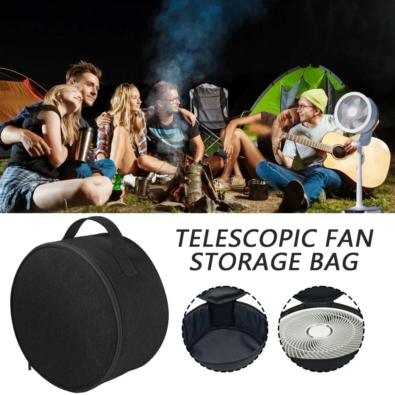 

S/L Telescopic Fan Storage Bag Large Capacity Portable Waterproof Fan Hand Bag Mesh Pocket Folding Fan Storage Case Travel