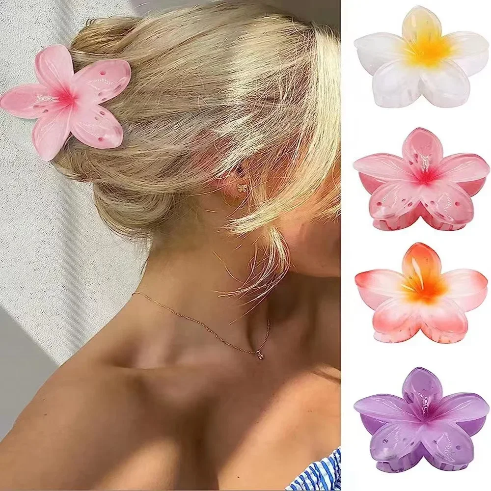 Grampo de cabelo acrílico com flor grande gradiente, cabelo doce feminino, garra, clipe de caranguejo, grampo de cabelo, tiara havaiana, acessório de praia boêmio