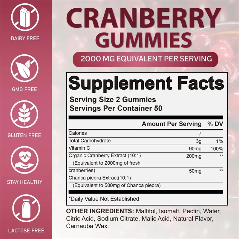 Cranberry Gummies - Kidney Cleansing, Urinary Tract Support, Bladder Health, Immune Support