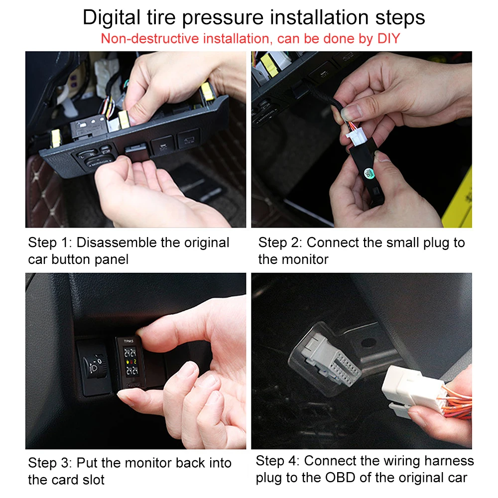 Car LCD Digital Tire Pressure Monitor Systems Safety Alert Unit OBD TPMS for Toyota RAV4 Corolla Prado Camry Prius Alphard Siena