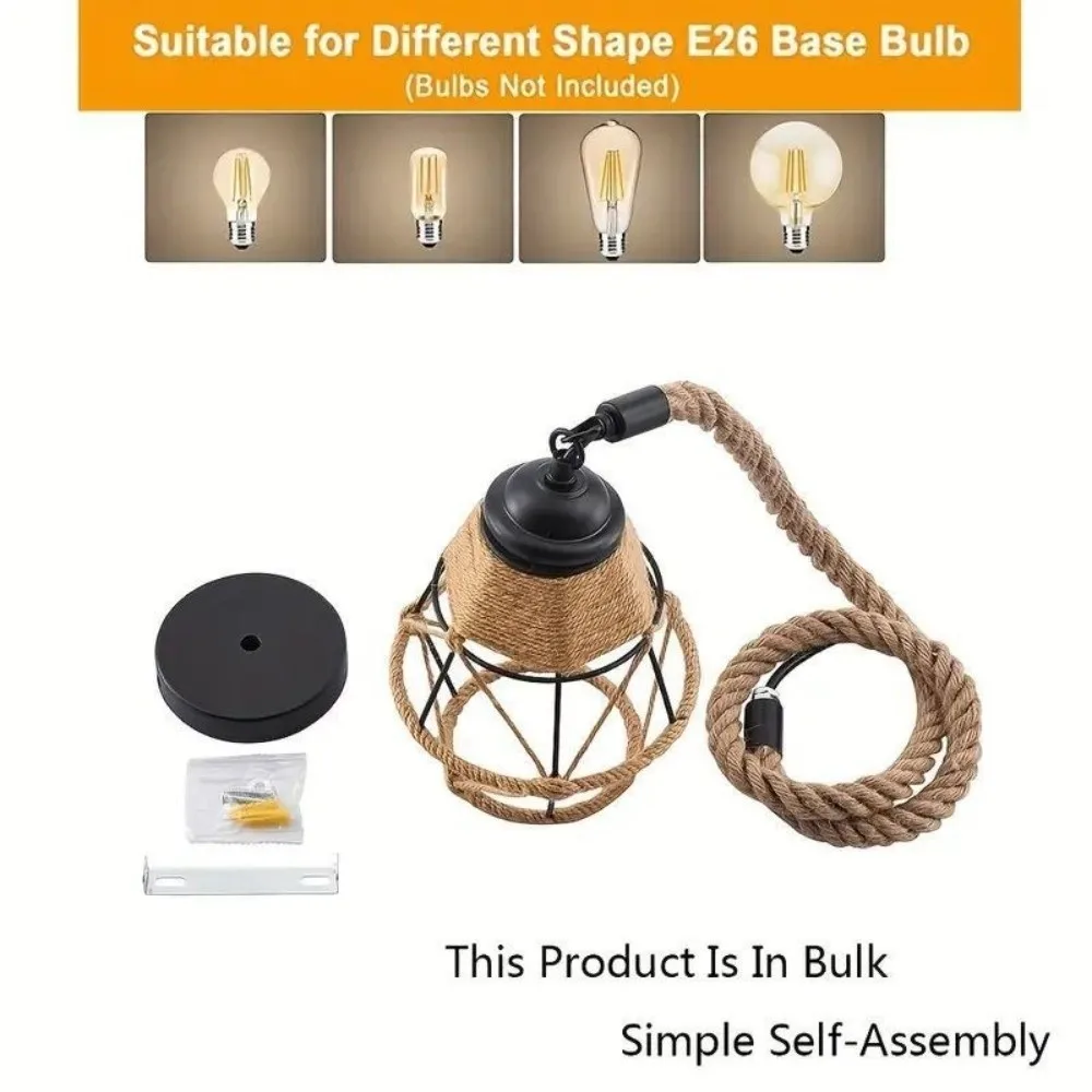 

Retro Hemp Rope Pendant Lights Industrial Style Iron Hanging Lamp Woven Design Woven Hemp Rope Chandelier Restaurant Lighting