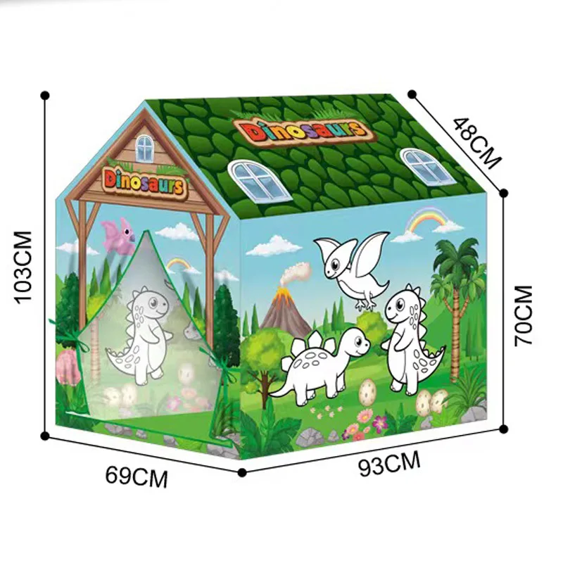 Tente pliante de peinture de dessin animé pour enfants, tente de jouet portable pour enfants, maison de jeu de princesse de dinosaure d'océan bricolage, tente intérieure et extérieure pour garçons et filles