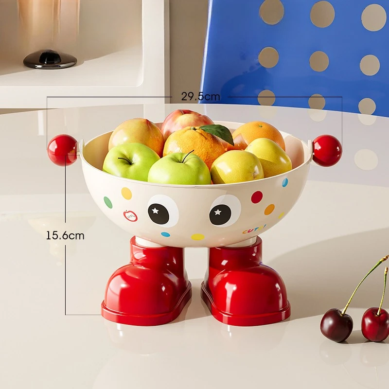 

Dopamine Style Large Capacity Fruit Snack Plate Cartoon High Foot Drain Basket Thickened with Lid Living Room Table Home Decor